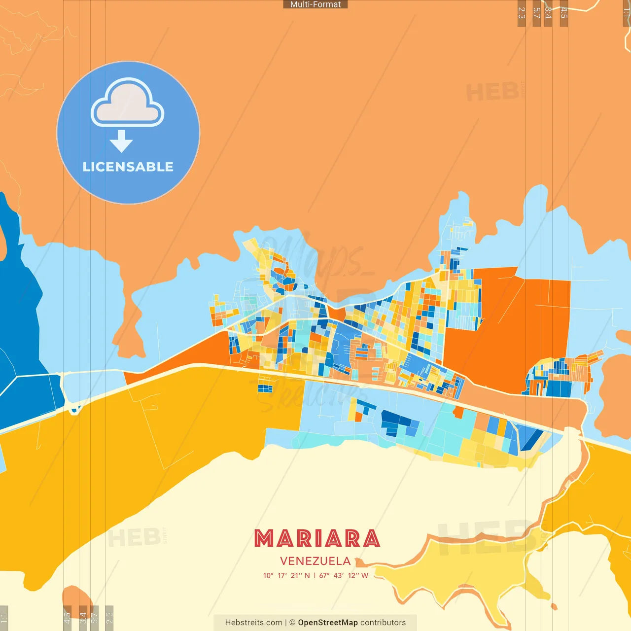 Mariara, Venezuela blue and orange vector art map template