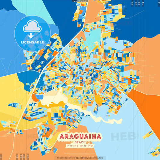 Araguaina, Brazil blue and orange vector art map template