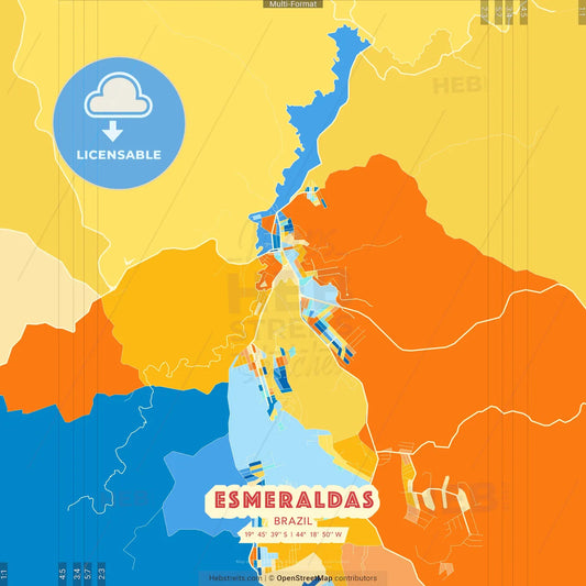 Esmeraldas, Brazil blue and orange vector art map template