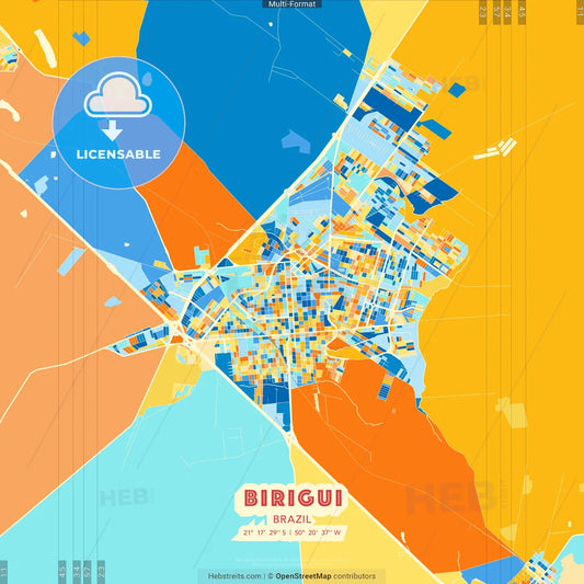 Birigui, Brazil blue and orange vector art map template