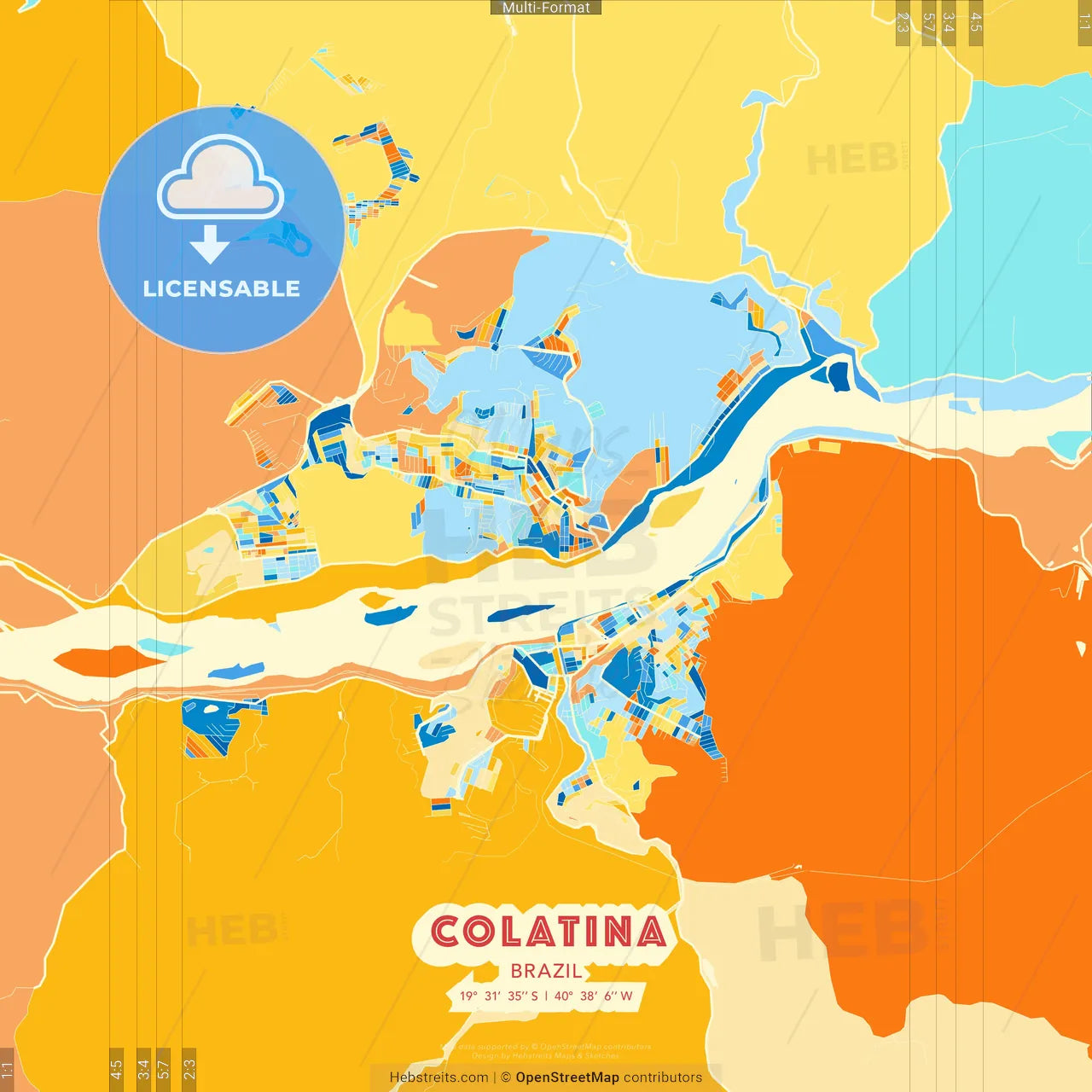 Colatina, Brazil blue and orange vector art map template