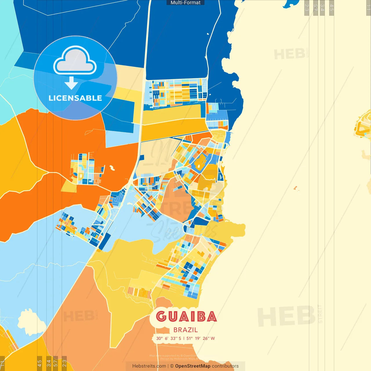 Guaiba, Brazil blue and orange vector art map template