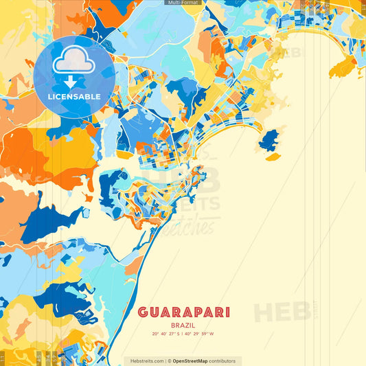 Guarapari, Brazil blue and orange vector art map template