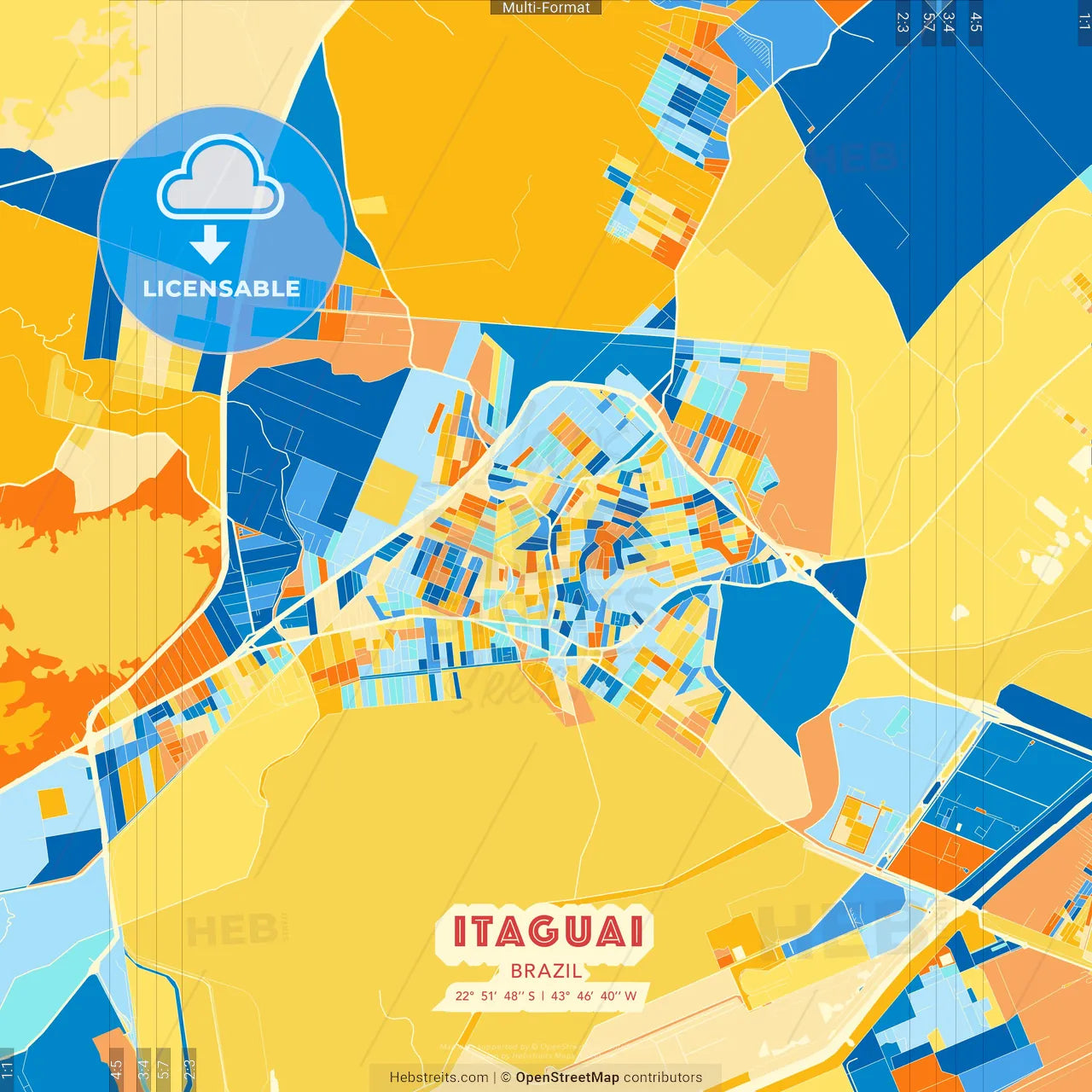 Itaguai, Brazil blue and orange vector art map template