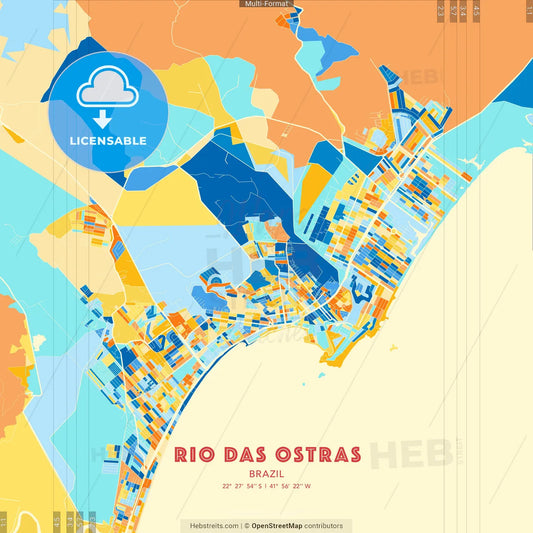 Rio das Ostras, Brazil blue and orange vector art map template