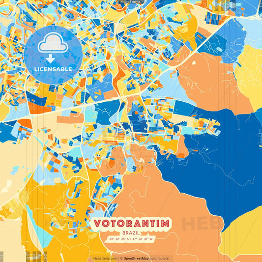 Votorantim, Brazil blue and orange vector art map template