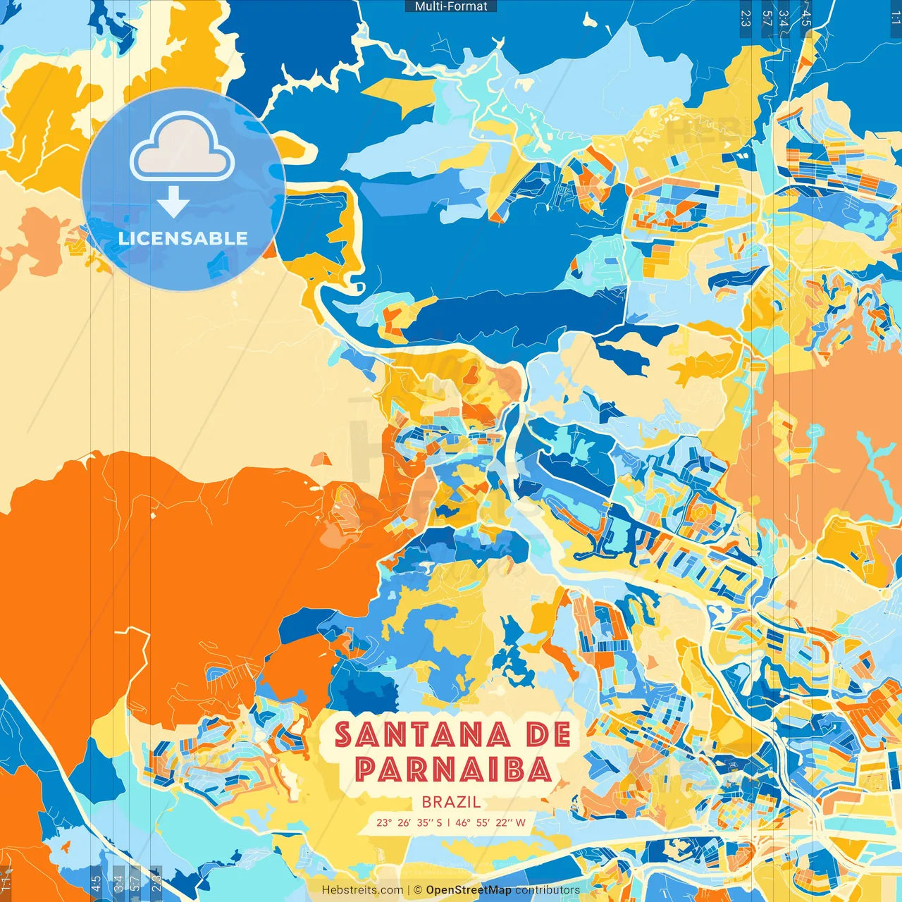 Santana de Parnaiba, Brazil blue and orange vector art map template