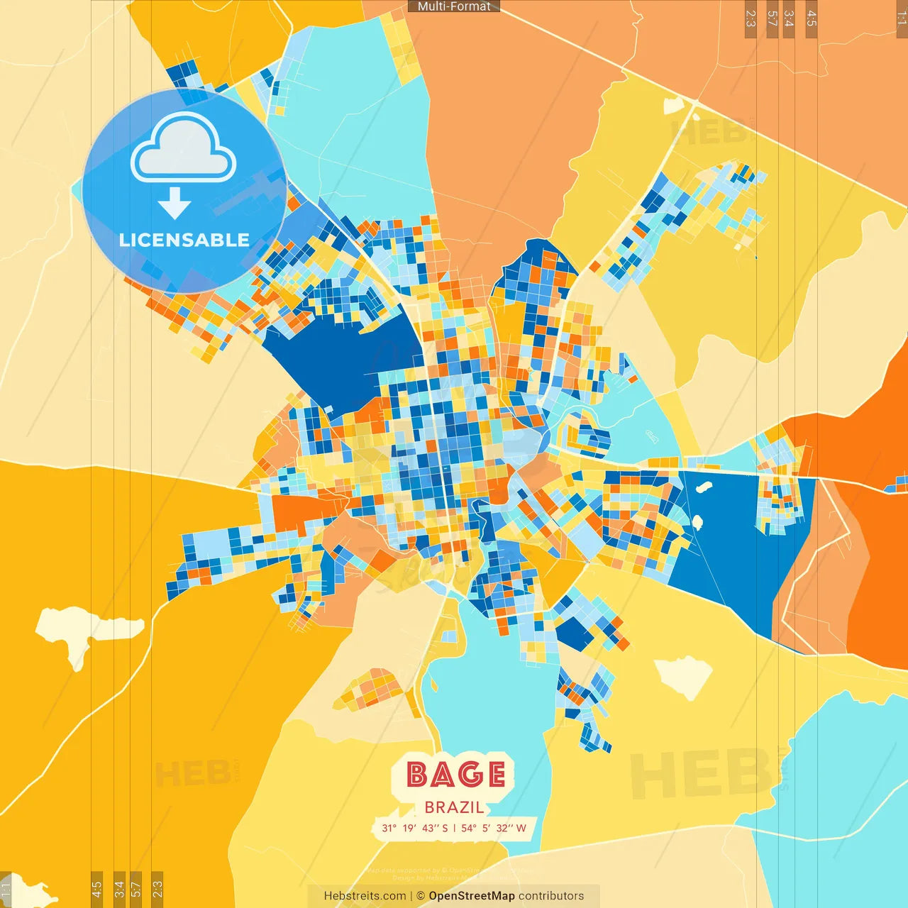 Bage, Brazil blue and orange vector art map template