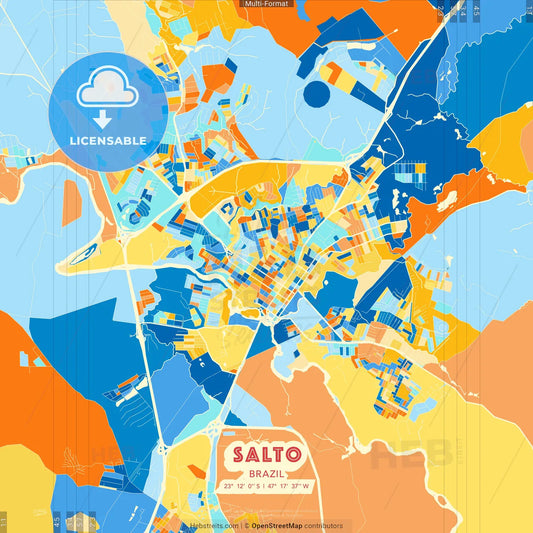 Salto, Brazil blue and orange vector art map template