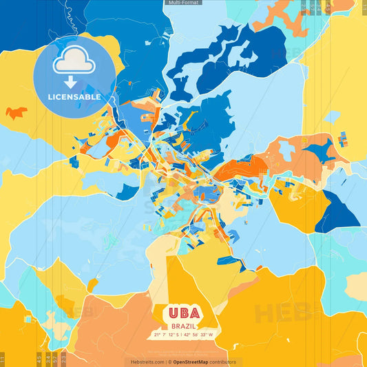 Uba, Brazil blue and orange vector art map template
