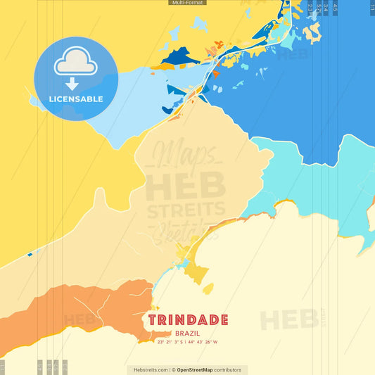 Trindade, Brazil blue and orange vector art map template