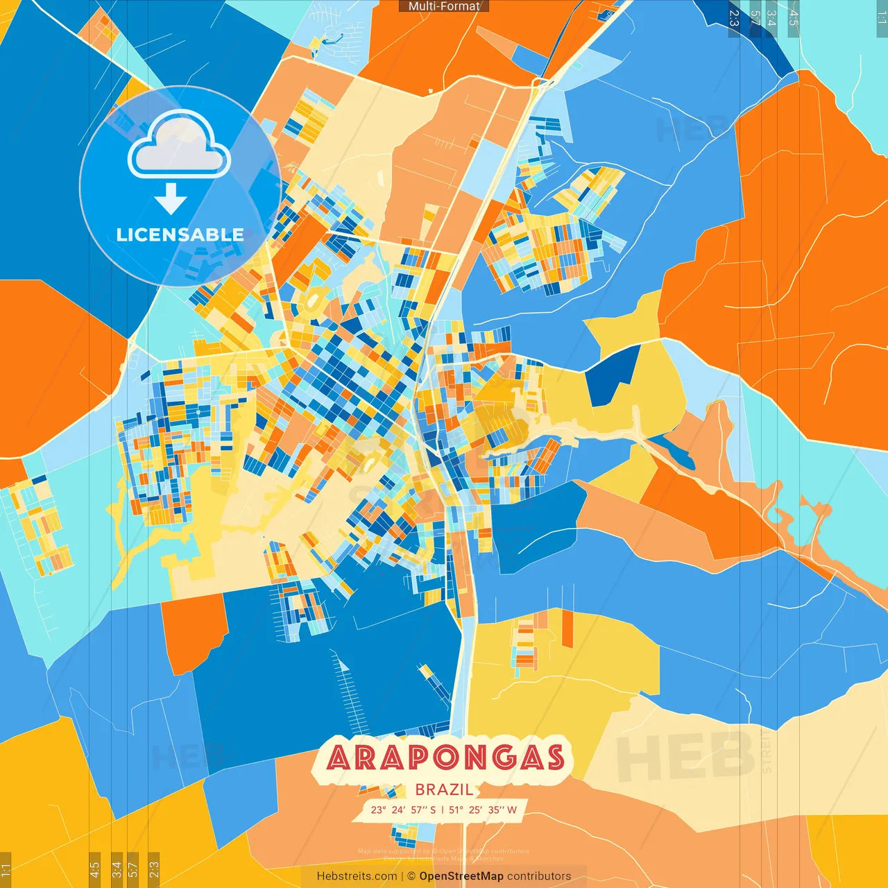 Arapongas, Brazil blue and orange vector art map template