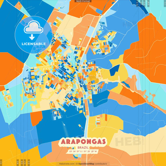Arapongas, Brazil blue and orange vector art map template