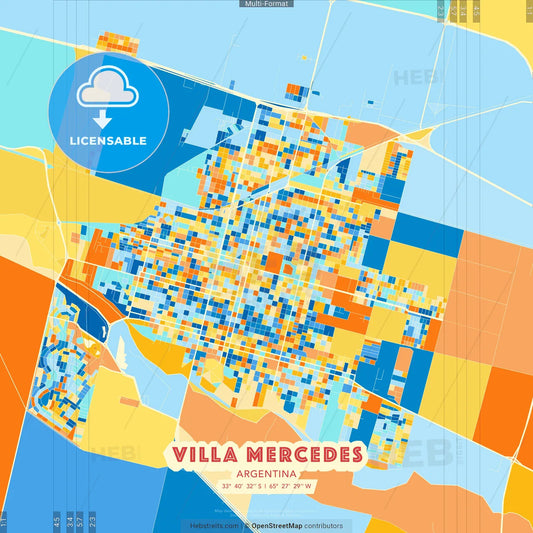 Villa Mercedes, Argentina blue and orange vector art map template