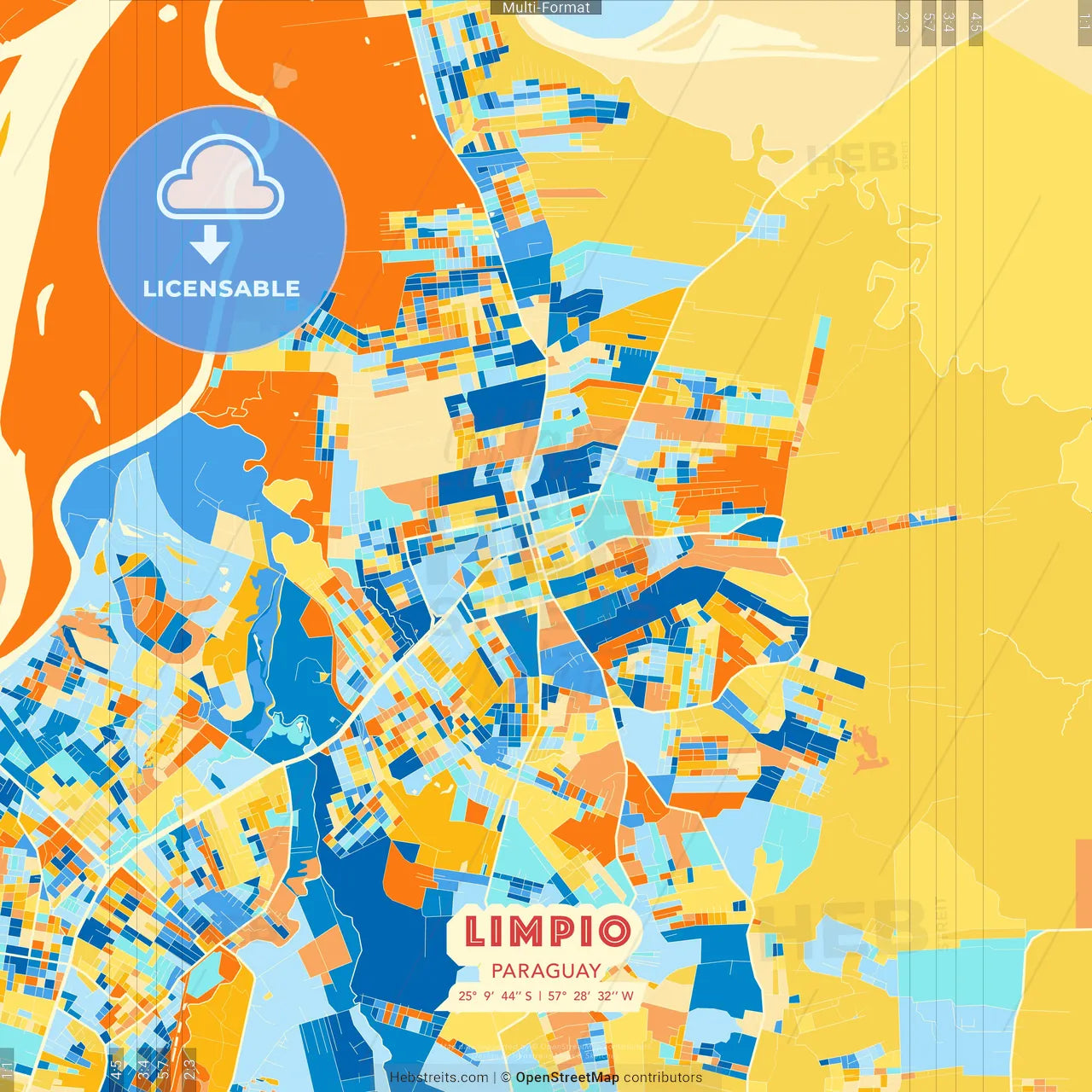 Limpio, Paraguay blue and orange vector art map template