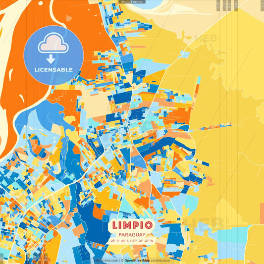 Limpio, Paraguay blue and orange vector art map template