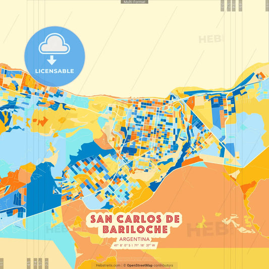 San Carlos de Bariloche, Argentina blue and orange vector art map template