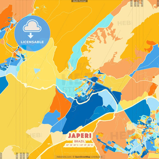 Japeri, Brazil blue and orange vector art map template