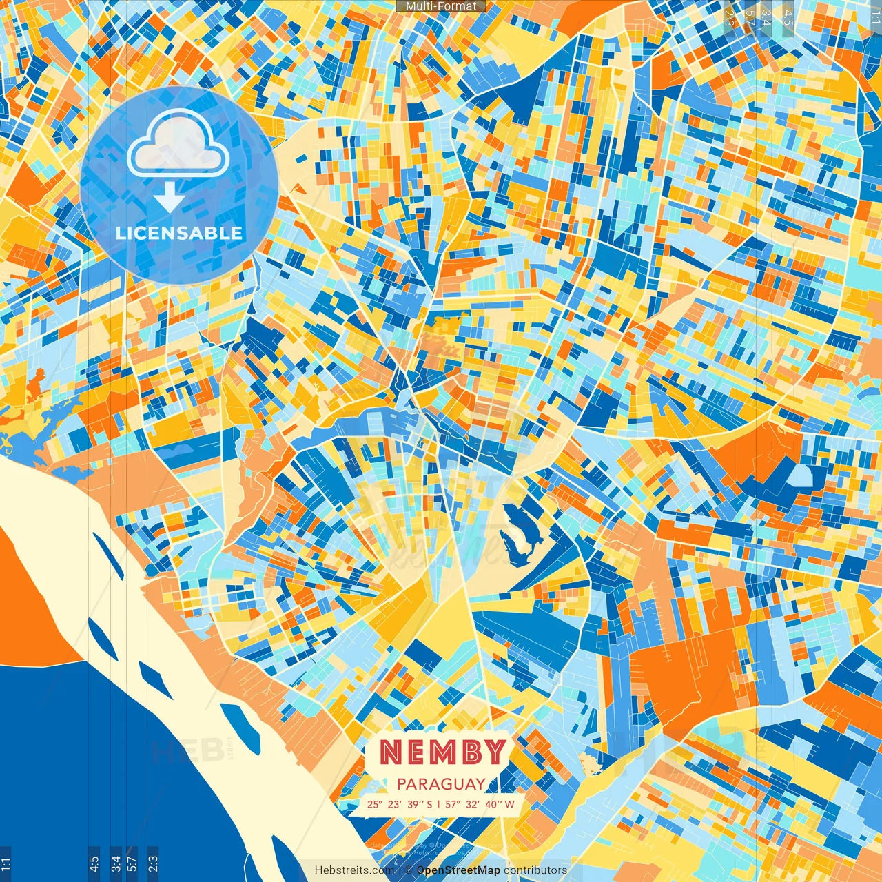 Nemby, Paraguay blue and orange vector art map template
