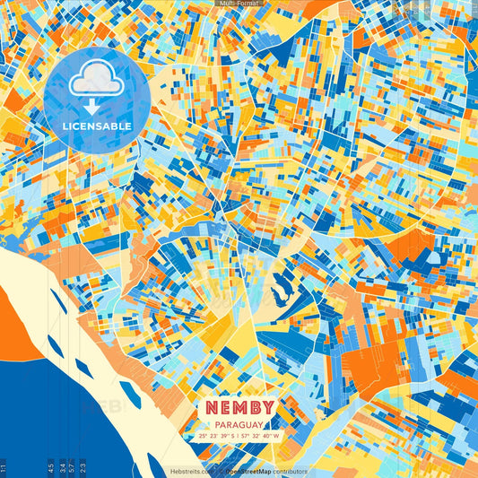 Nemby, Paraguay blue and orange vector art map template