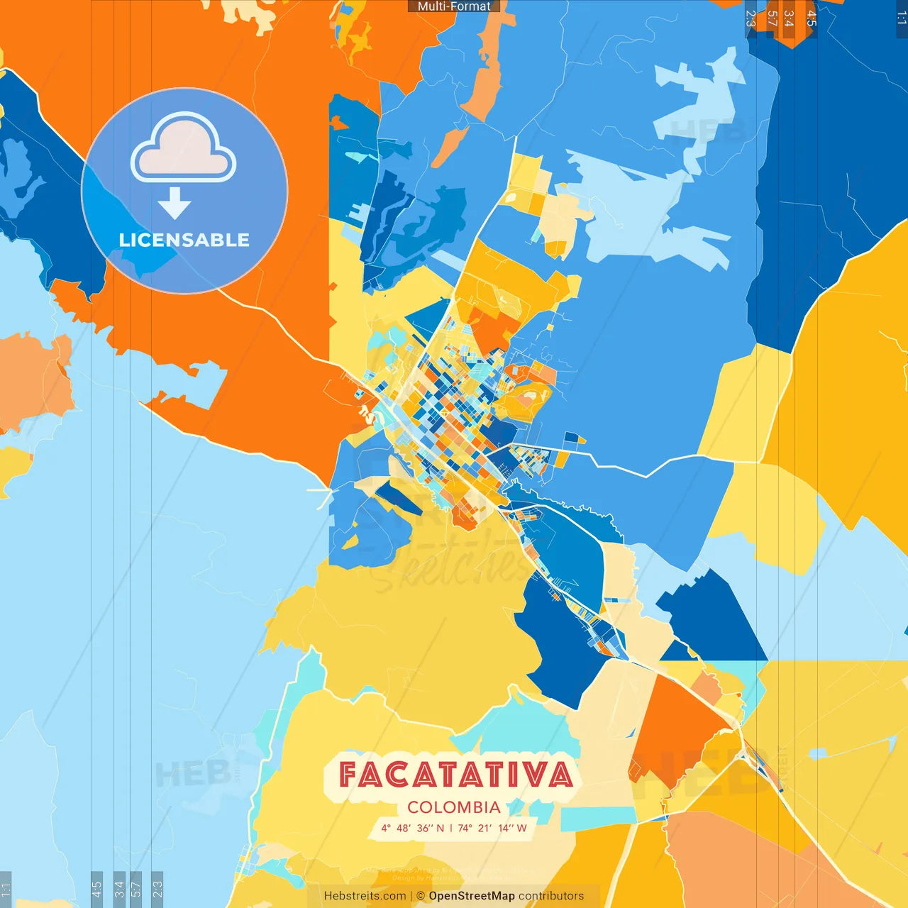 Facatativa, Colombia blue and orange vector art map template