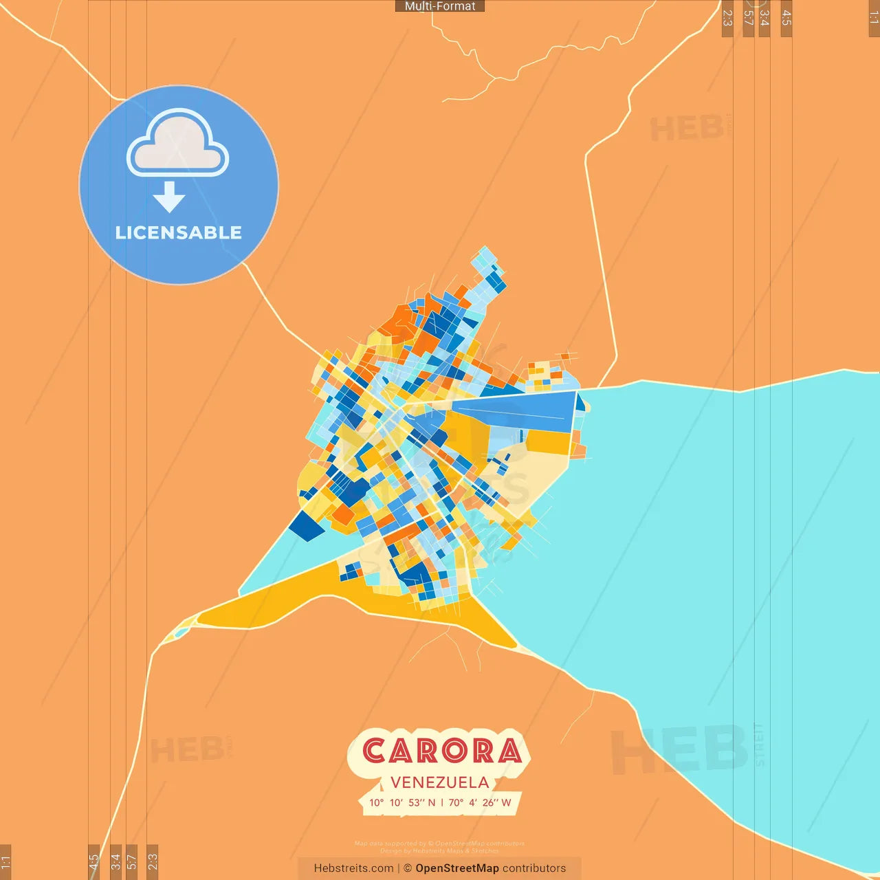 Carora, Venezuela blue and orange vector art map template