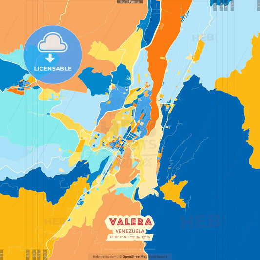 Valera, Venezuela blue and orange vector art map template