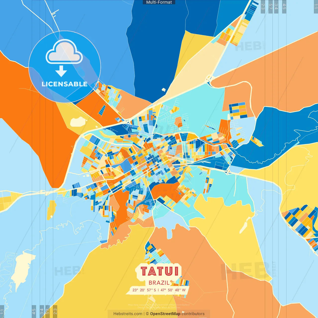 Tatui, Brazil blue and orange vector art map template