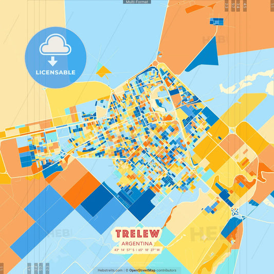 Trelew, Argentina blue and orange vector art map template