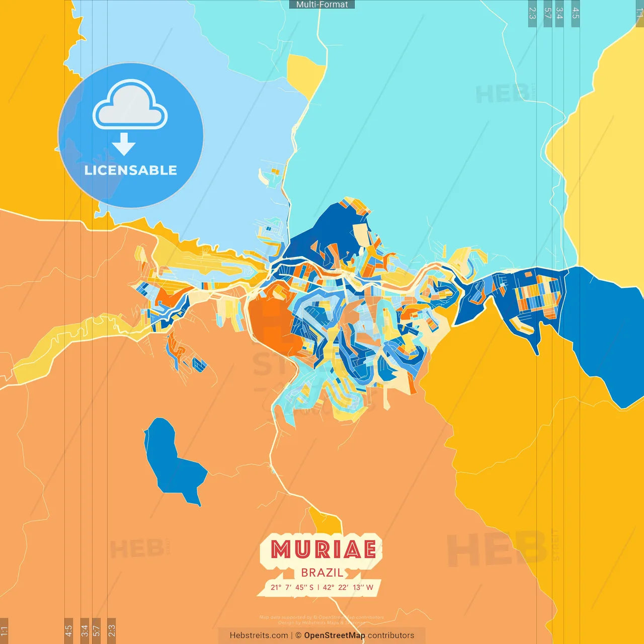 Muriae, Brazil blue and orange vector art map template