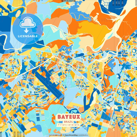 Bayeux, Brazil blue and orange vector art map template