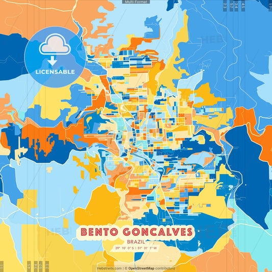 Bento Goncalves, Brazil blue and orange vector art map template