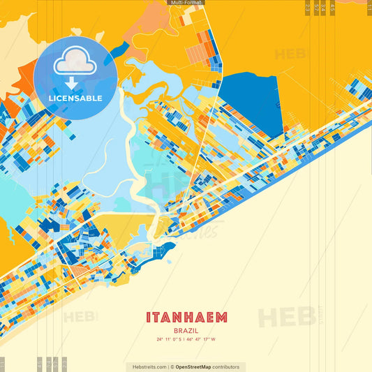 Itanhaem, Brazil blue and orange vector art map template