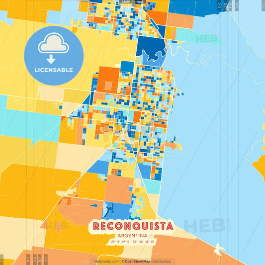 Reconquista, Argentina blue and orange vector art map template