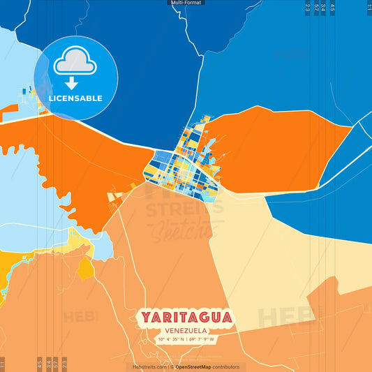 Yaritagua, Venezuela blue and orange vector art map template