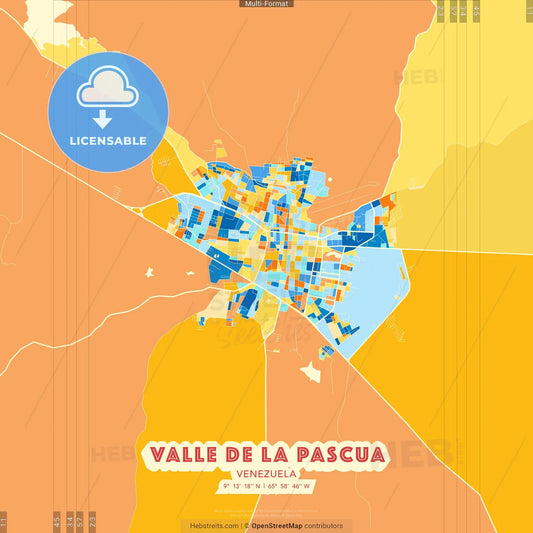Valle de La Pascua, Venezuela blue and orange vector art map template