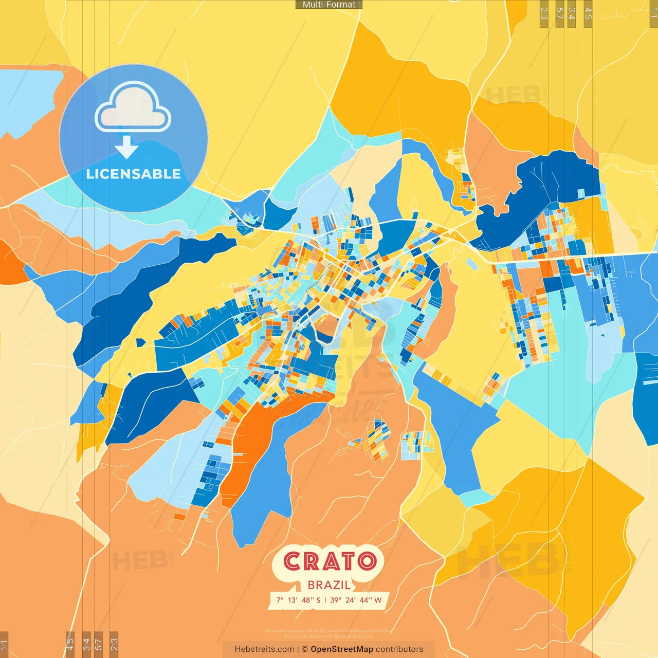Crato, Brazil blue and orange vector art map template