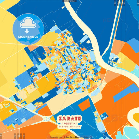 Zarate, Argentina blue and orange vector art map template