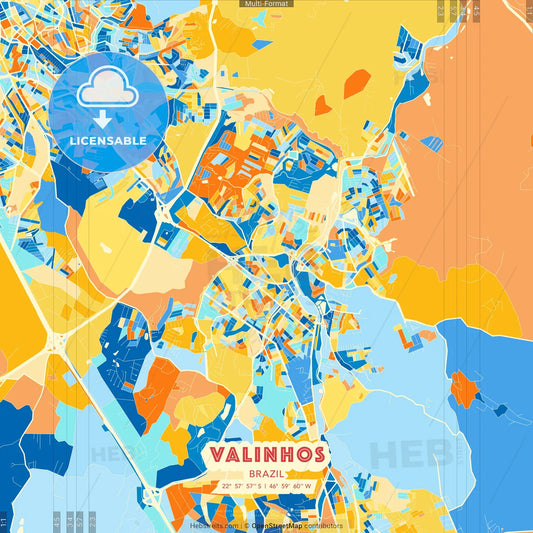 Valinhos, Brazil blue and orange vector art map template
