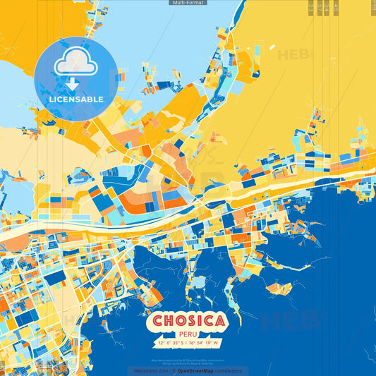 Chosica, Peru blue and orange vector art map template