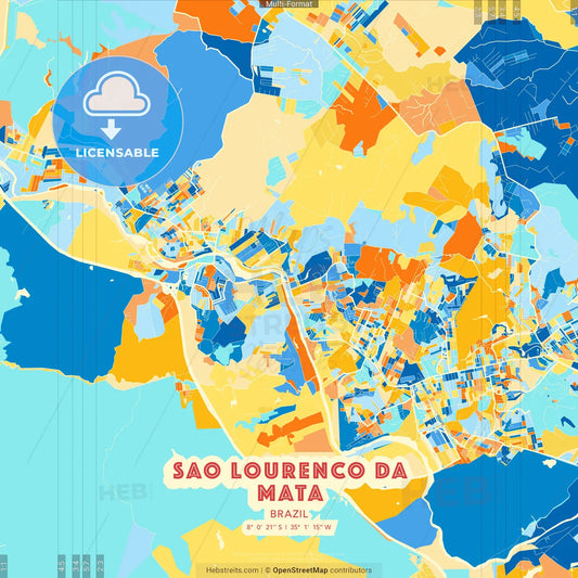 Sao Lourenco da Mata, Brazil blue and orange vector art map template