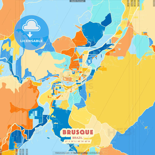 Brusque, Brazil blue and orange vector art map template