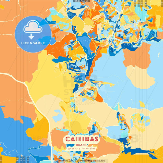 Caieiras, Brazil blue and orange vector art map template