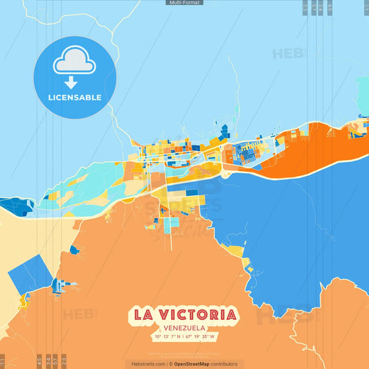 La Victoria, Venezuela blue and orange vector art map template