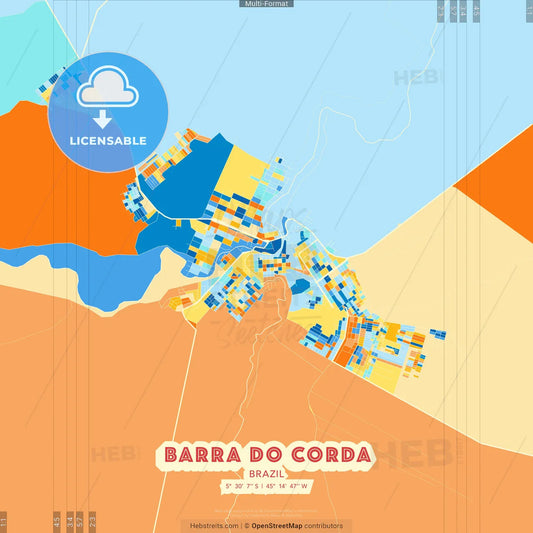 Barra do Corda, Brazil blue and orange vector art map template