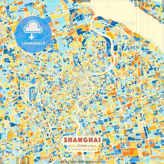 Shanghai, China blue and orange vector art map template