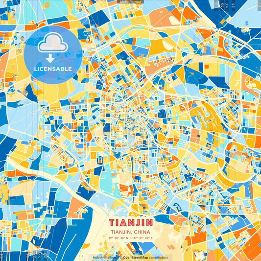 Tianjin, Tianjin, China blue and orange vector art map template
