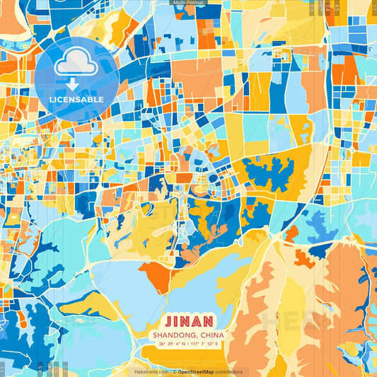 Jinan, Shandong, China blue and orange vector art map template