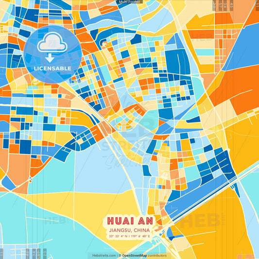 Huai an, Jiangsu, China blue and orange vector art map template