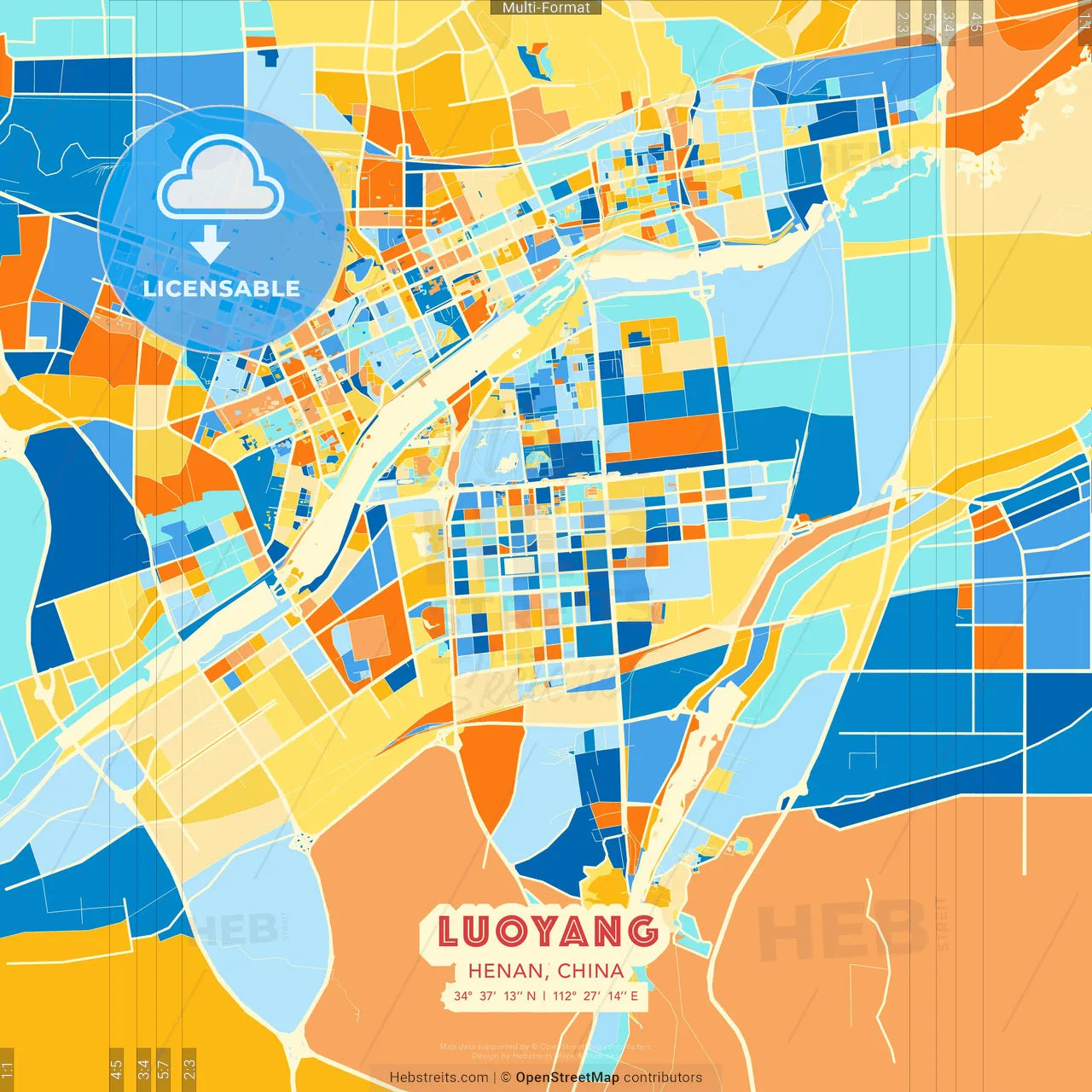 Luoyang, Henan, China blue and orange vector art map template